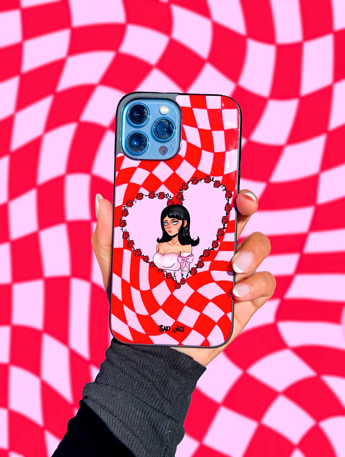Checkered Heart in Pink iPhone Case
