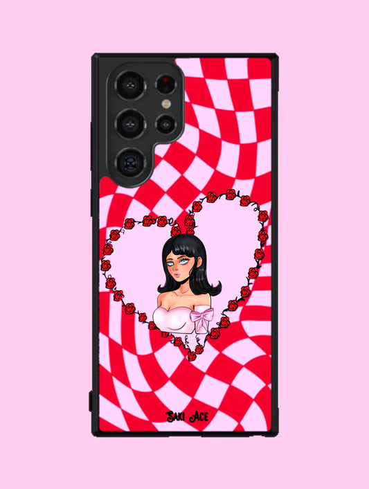 Checkered Heart in Pink Galaxy Case