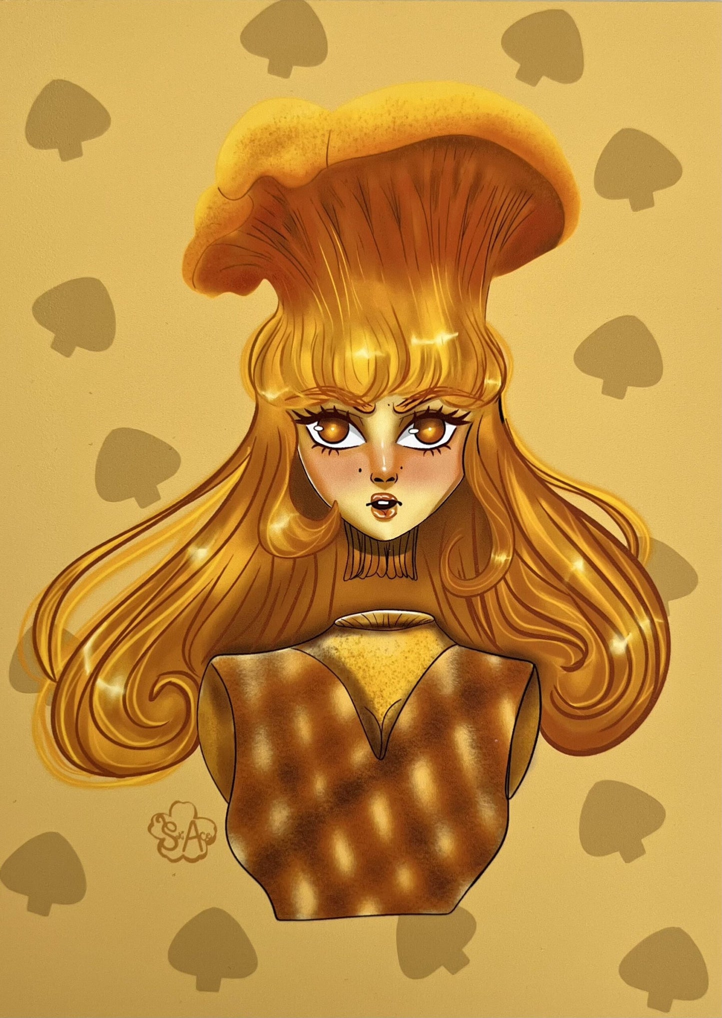 Chanterelle Mushroom girl Print