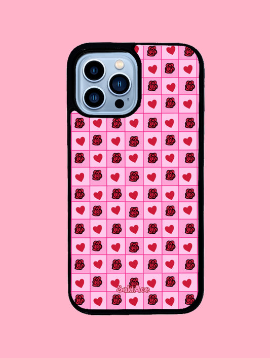 Checkered Hearts & Roses iPhone Case